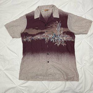 Vintage Camp Collar Red 70s Kennington Shirt Mens Bamboo Grey